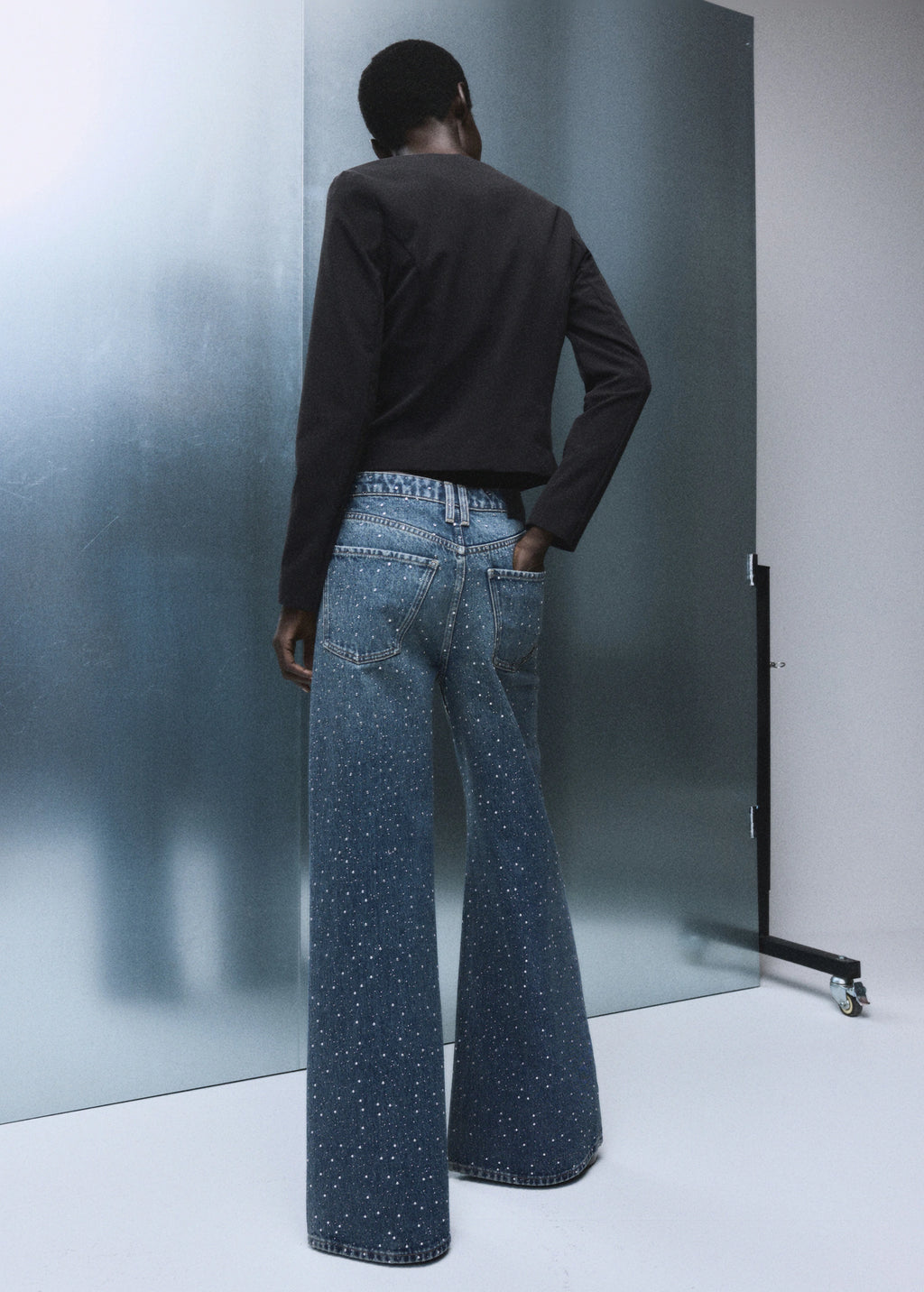 Wide Leg Jeans With Rhinestones