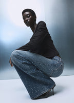 Wide Leg Jeans With Rhinestones