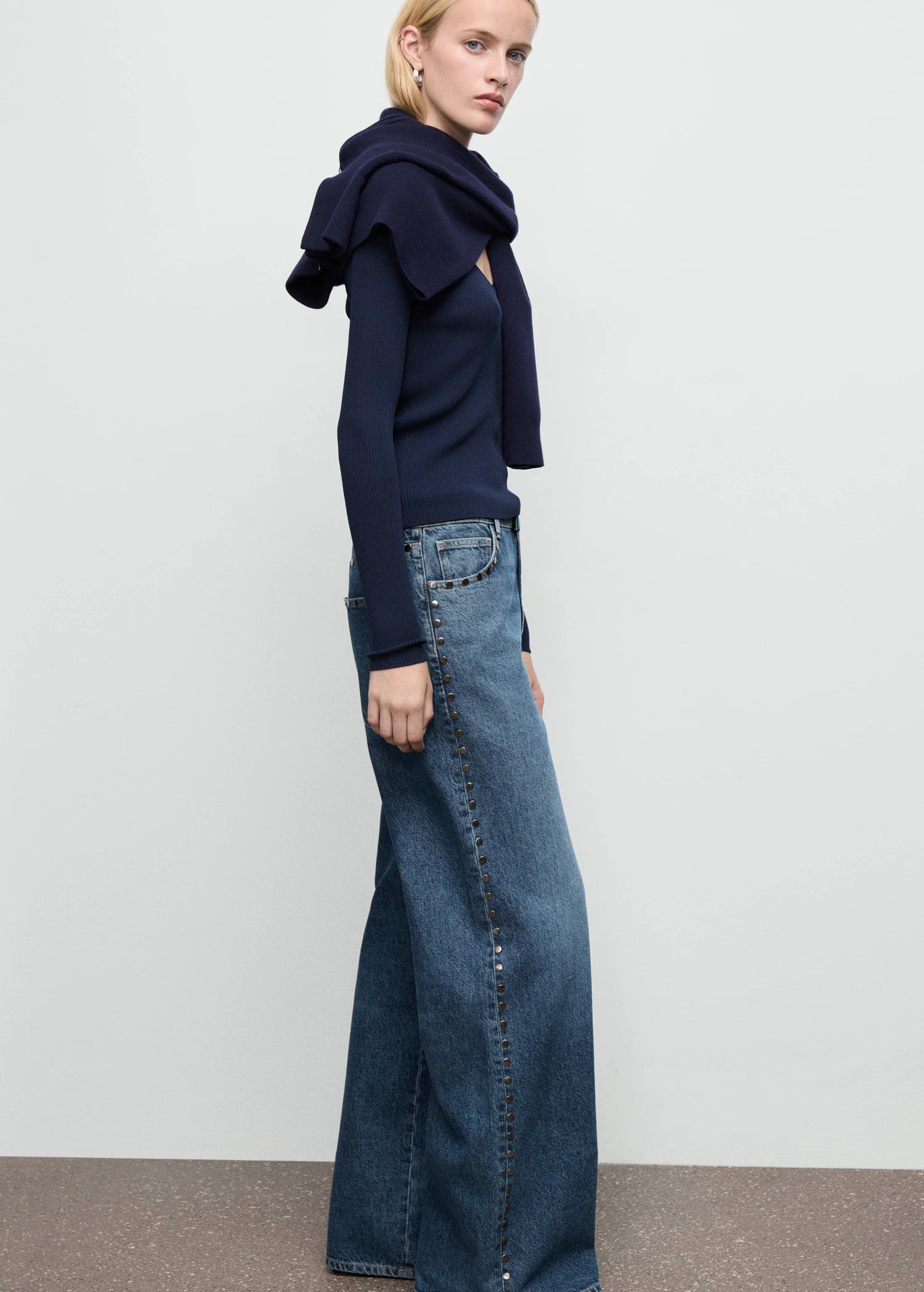 Wide Leg Studded Jeans