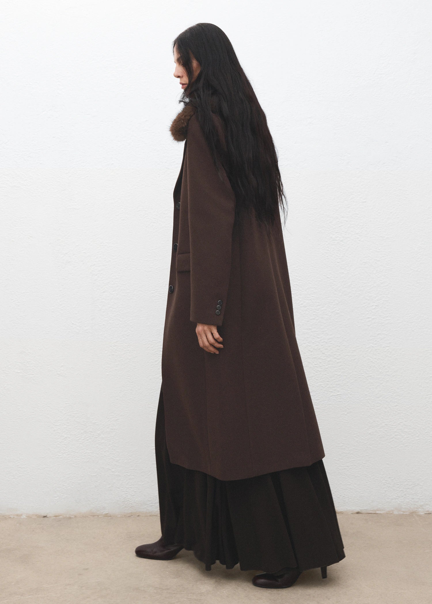 Wool Coat With Fur Collar