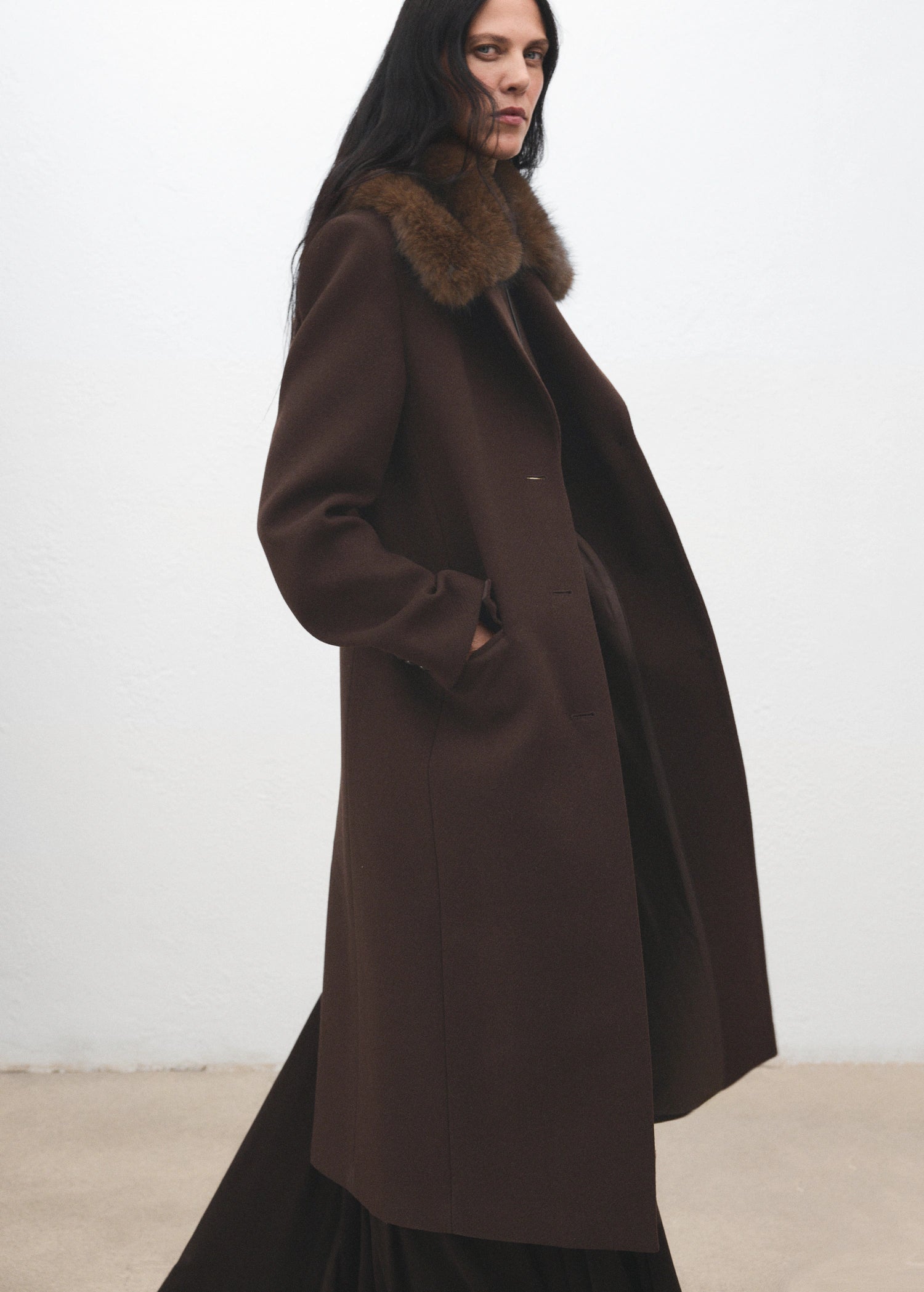 Wool Coat With Fur Collar