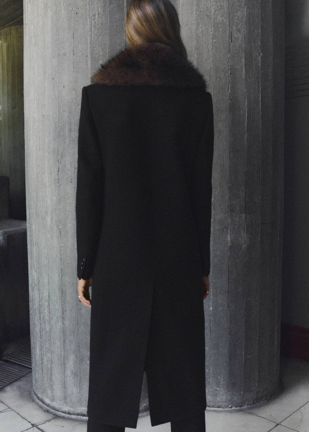 Wool Coat With Fur Collar
