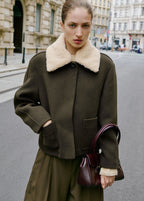 Wool Blend Jacket With Removable Shearling Collar