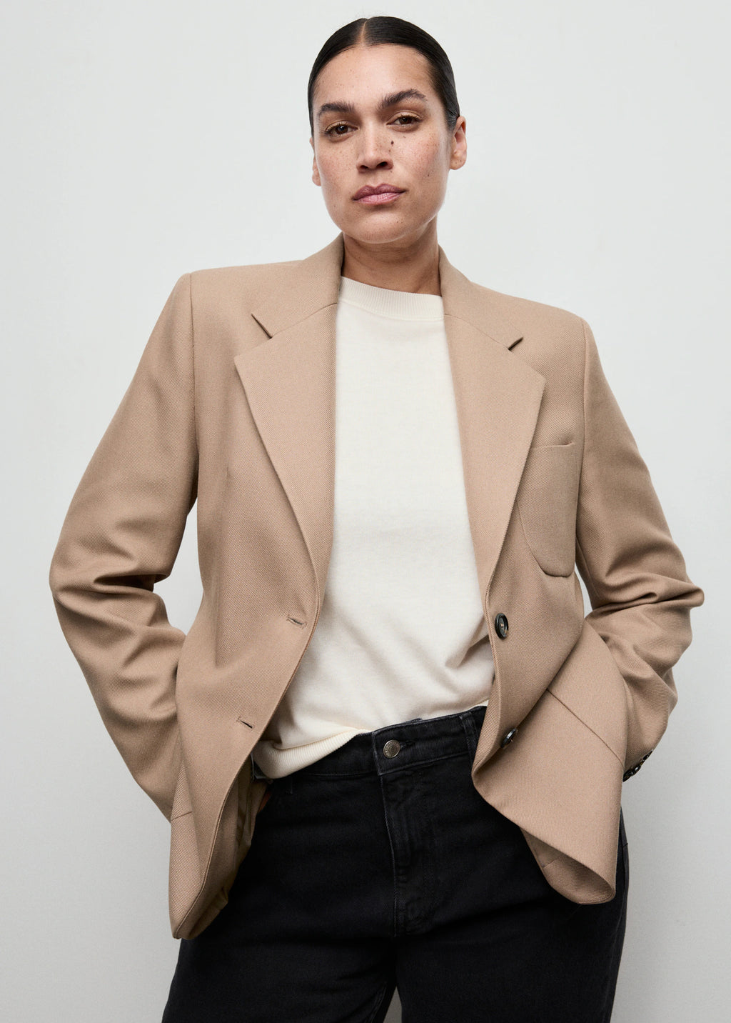 Wool Blend Suit Jacket With Pockets