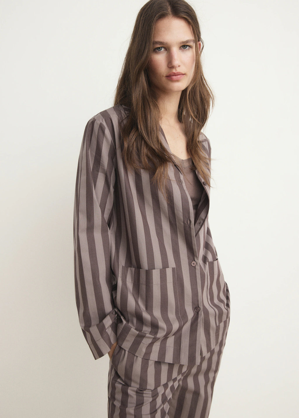 Woven Striped Pyjama Top