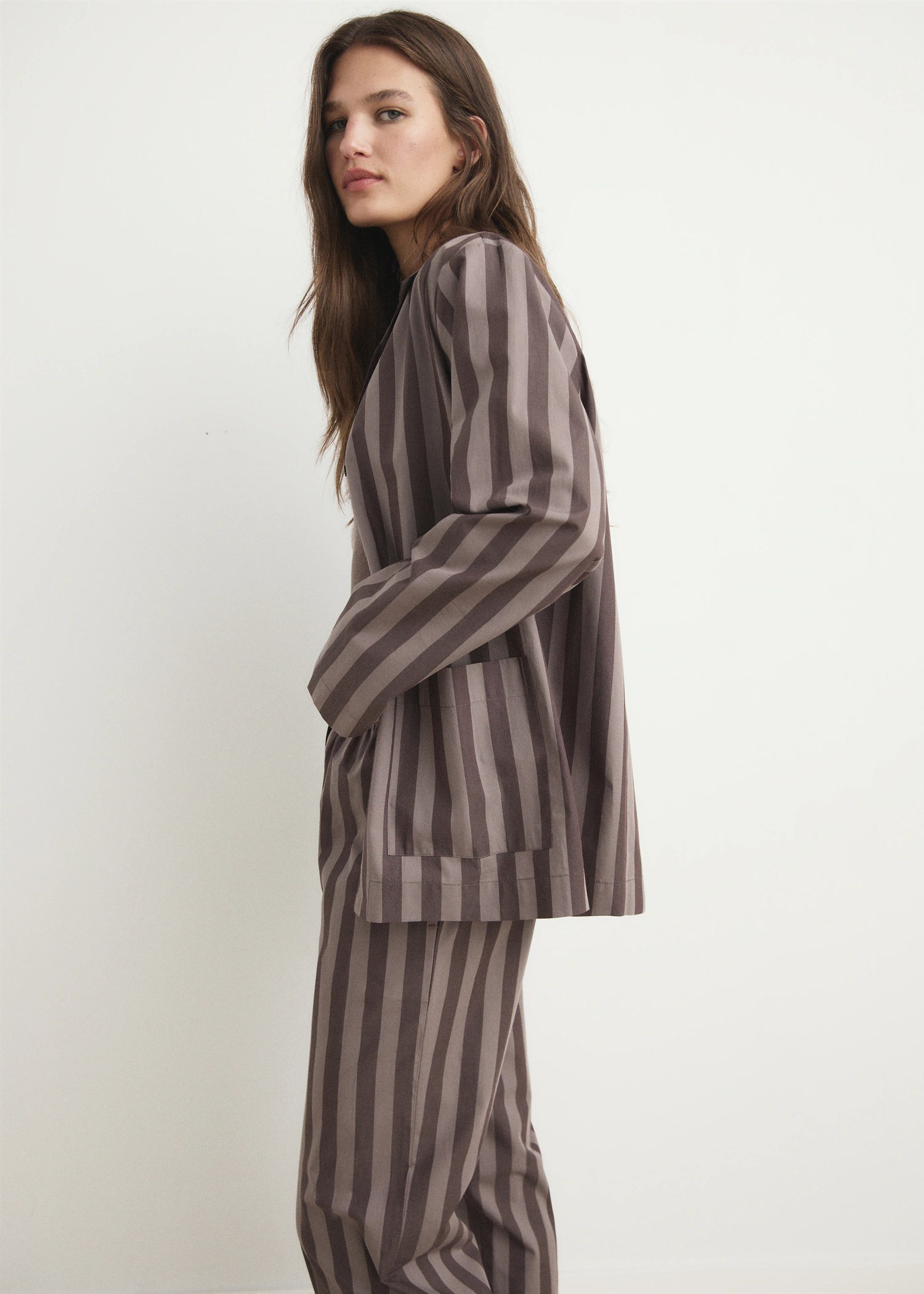 Woven Striped Pyjama Top