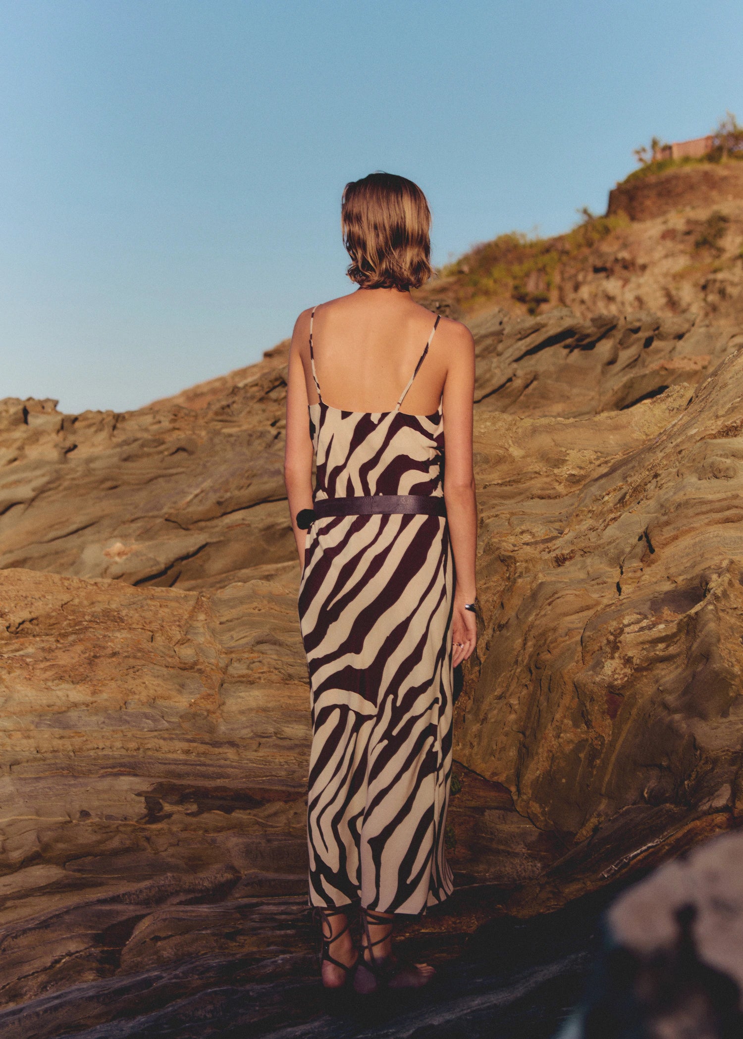 Zebra Print Dress With Draped Neckline