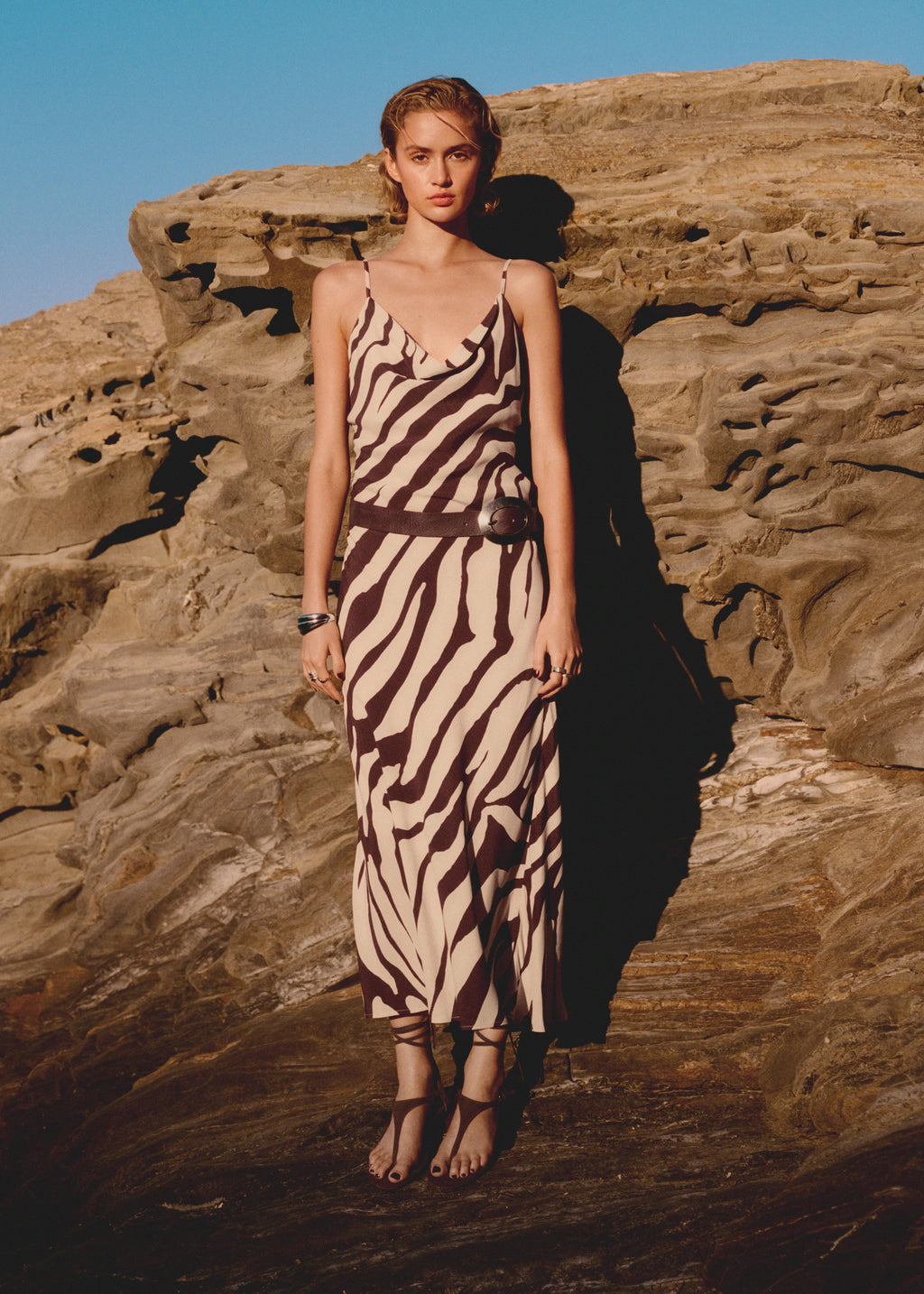 Zebra Print Dress With Draped Neckline