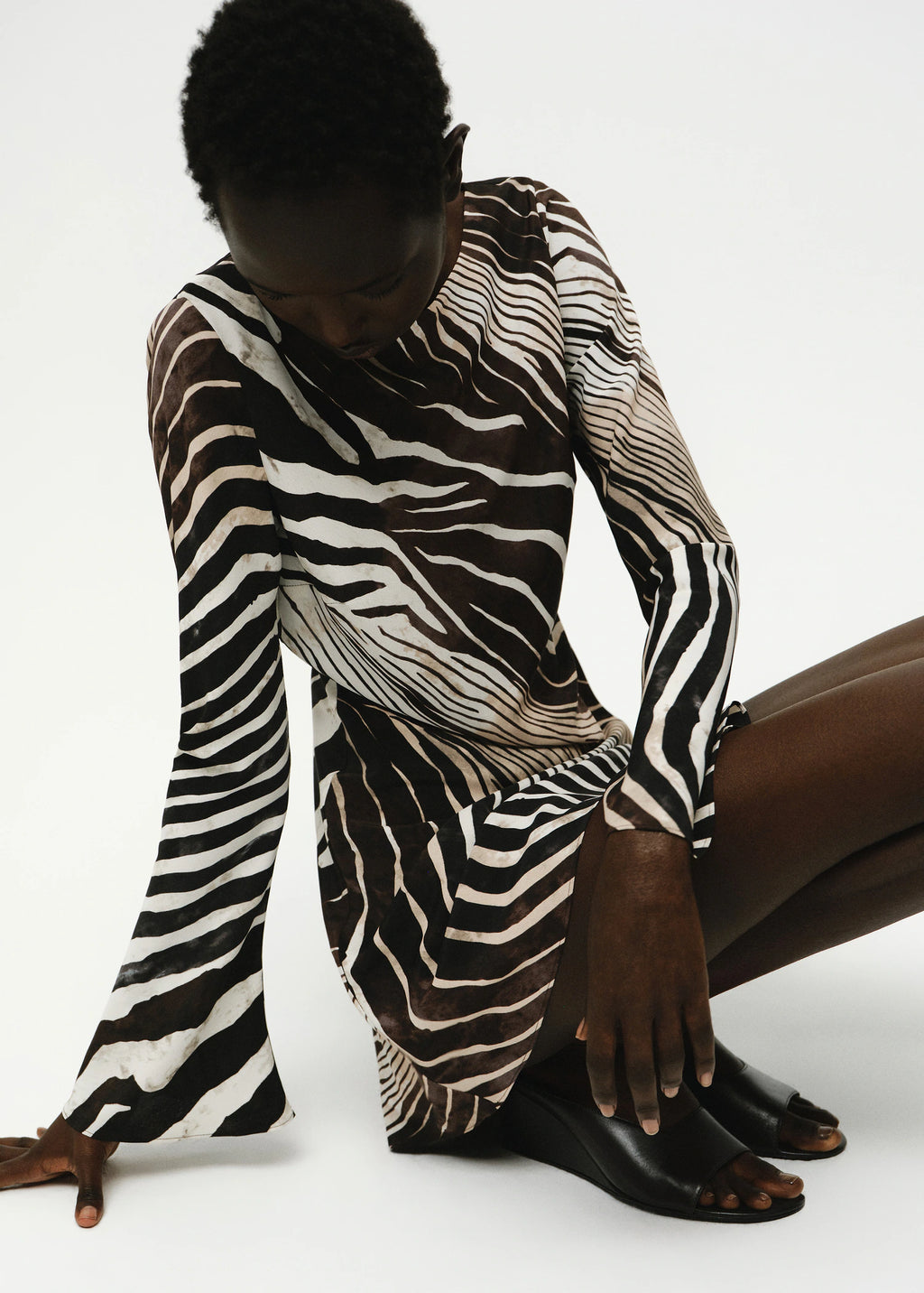 Zebra Print Dress With Flared Sleeves