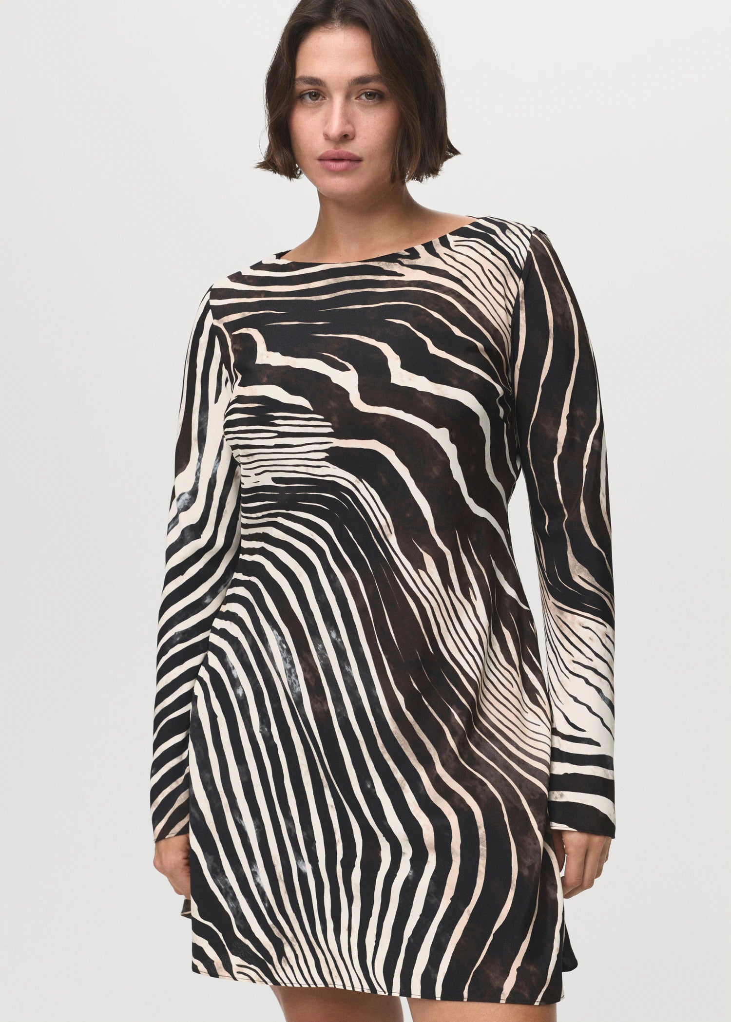 Zebra Print Dress With Flared Sleeves